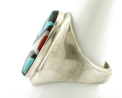 Zuni Inlaid Ring .925 Silver Gemstone Artist Richard & Geneva Terraza C.1980's