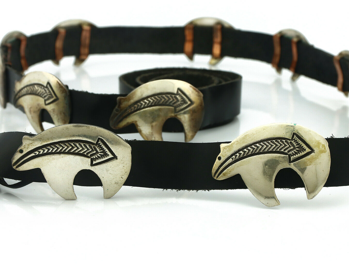 Navajo Concho Belt .925 Silver Arrow Bear Handmade Signed BK C.80's