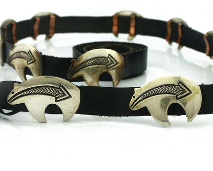 Navajo Concho Belt .925 Silver Arrow Bear Handmade Signed BK C.80's