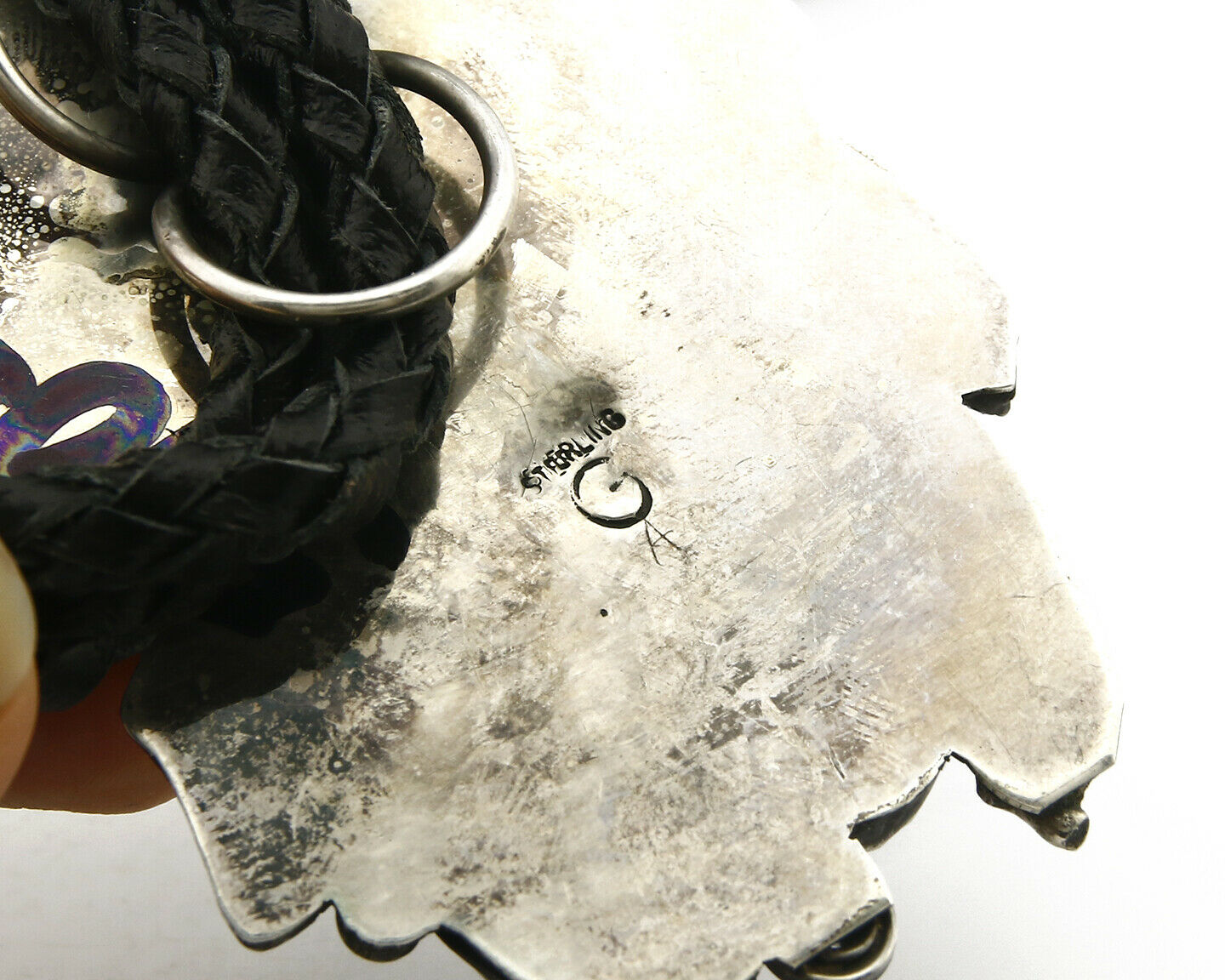 Navajo Turquoise Bolo Tie .925 Silver Handmade C.80's Turquoise Signed Gomez