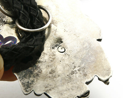 Navajo Turquoise Bolo Tie .925 Silver Handmade C.80's Turquoise Signed Gomez