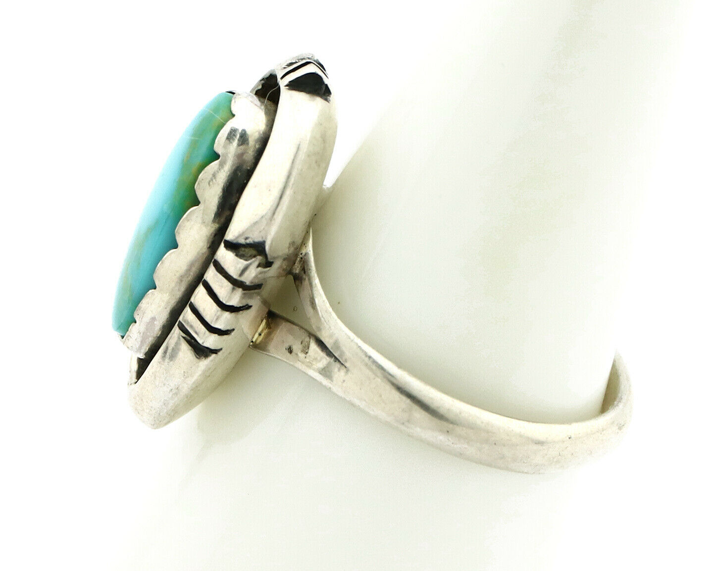Navajo Ring .925 Silver Kingman Turquoise Handmade Native American Artist C80s