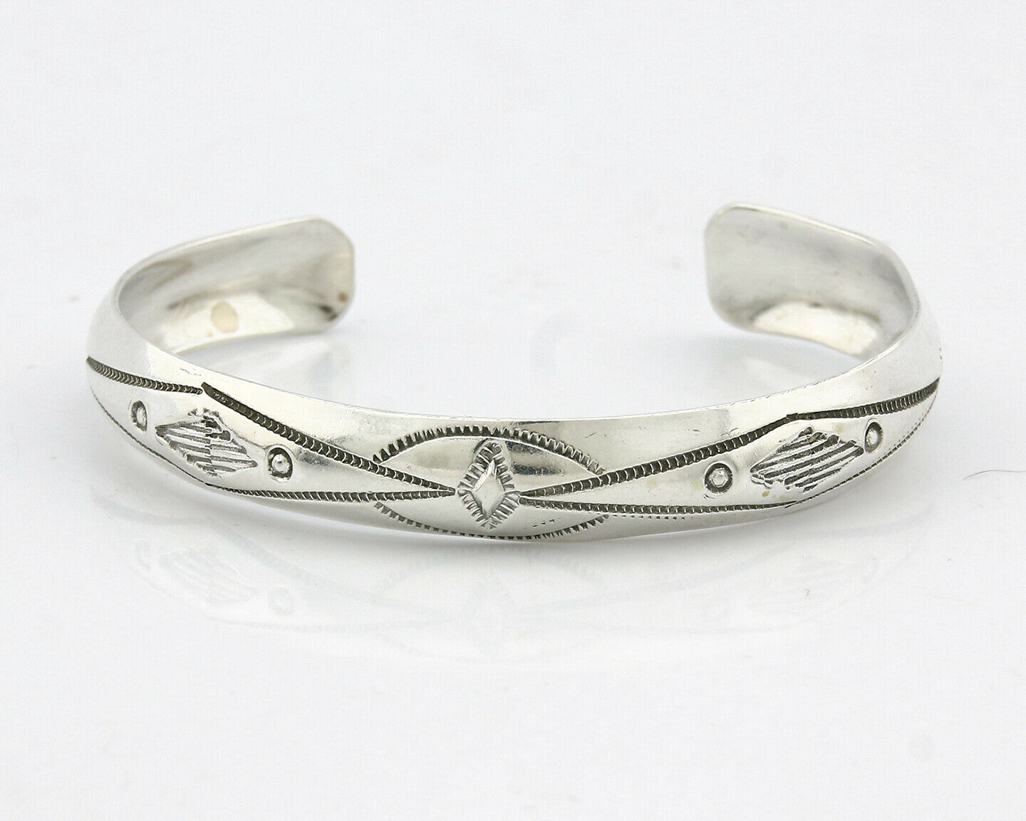Navajo Bracelet SOLID .925 Silver Hand Stamped Signed Tract C.80's