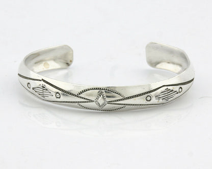 Navajo Bracelet SOLID .925 Silver Hand Stamped Signed Tract C.80's