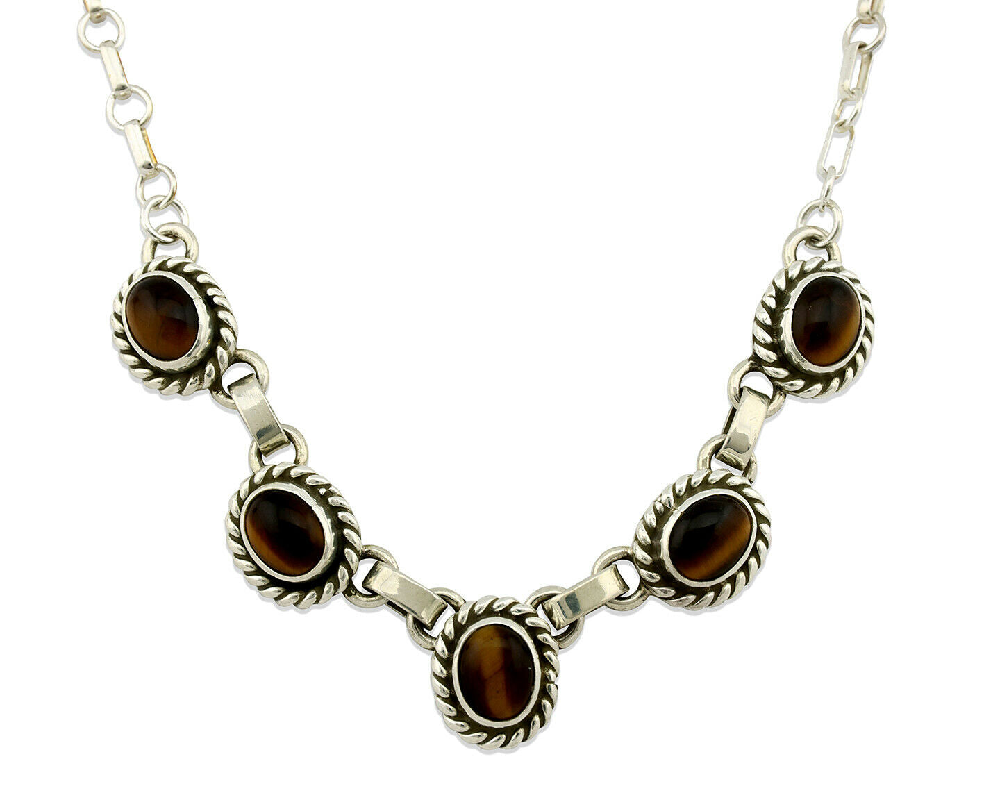Navajo Necklace .925 Silver Tiger Eye Sapphire Native American Artist C.80's