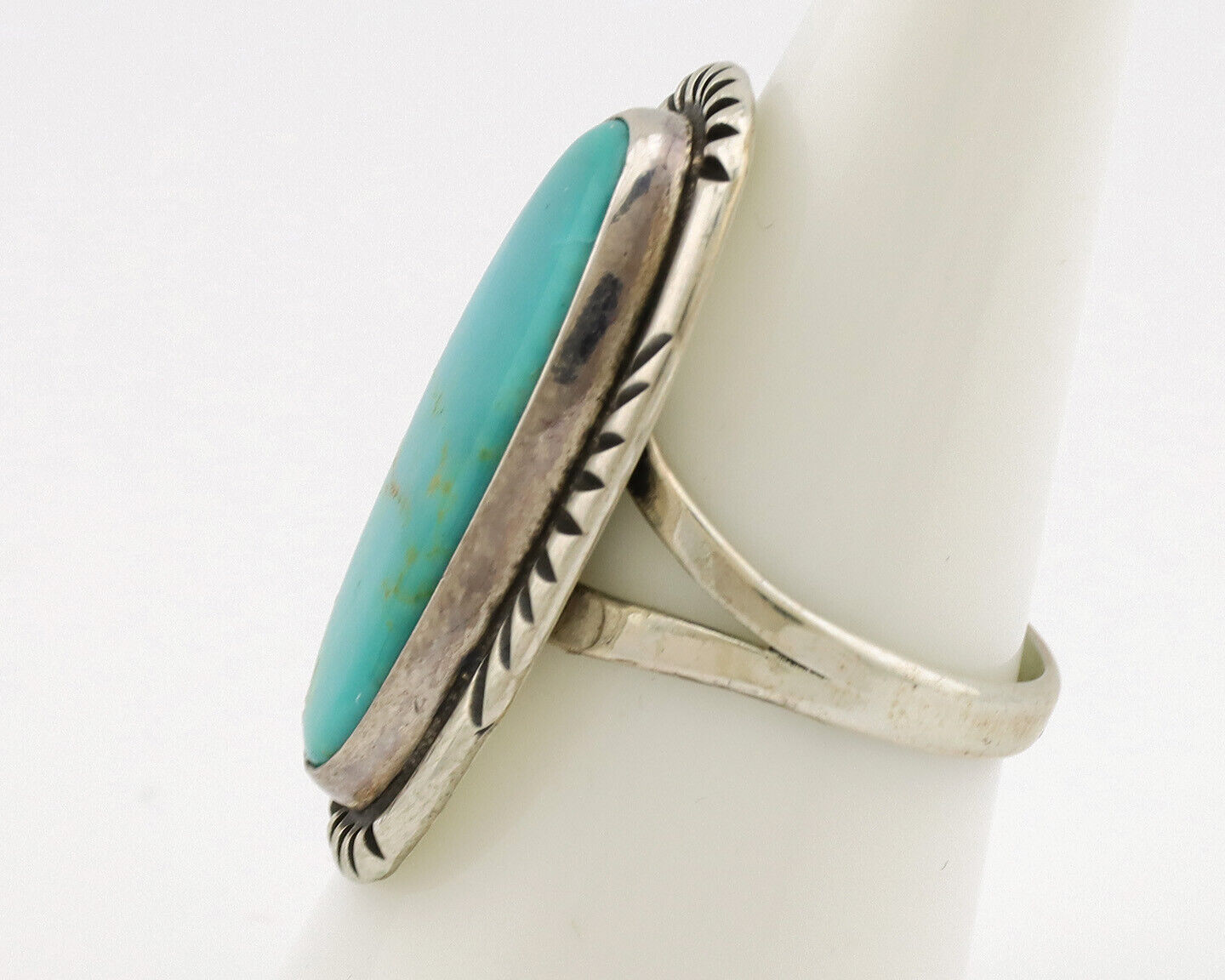 Navajo Ring .925 Silver Nevada Turquoise Native American Artist C.1980's