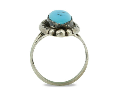 Navajo Ring .925 Silver Natural Blue Turquoise Artist Signed SC C.80's