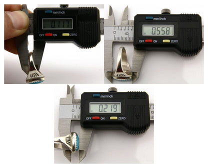 Zuni Ring .925 Silver Kingman Turquoise Hand Stamped Native American C.80's