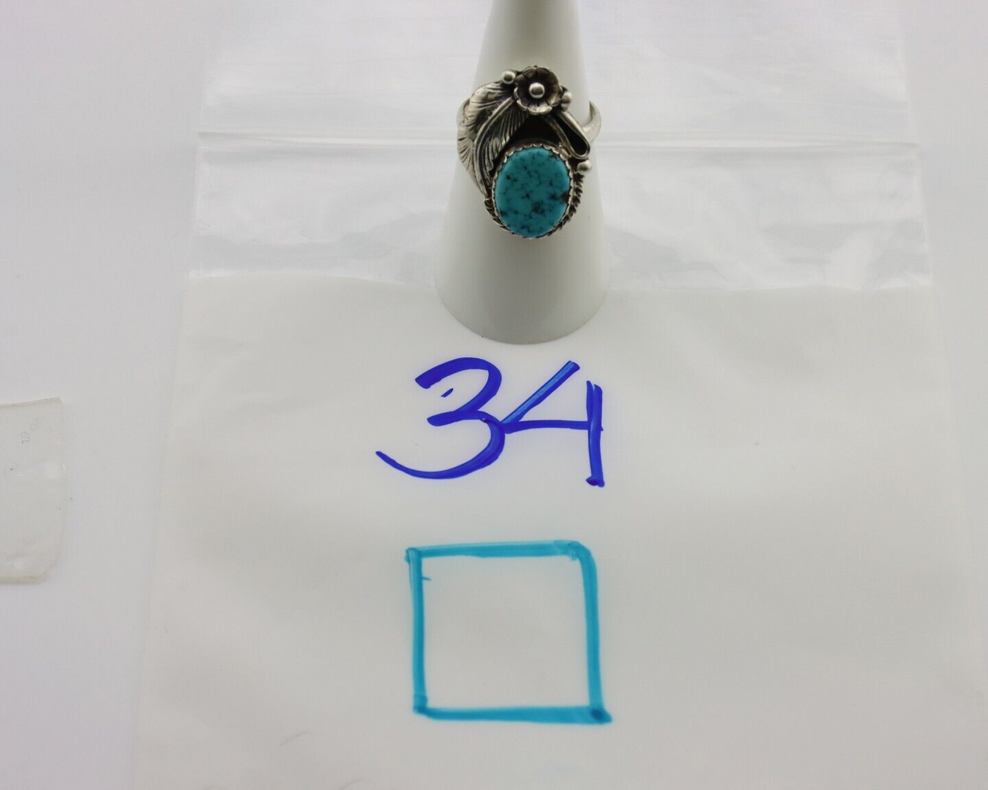 Navajo Ring 925 Silver Natural Blue Turquoise Native American Artist C.80's