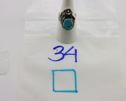 Navajo Ring 925 Silver Natural Blue Turquoise Native American Artist C.80's
