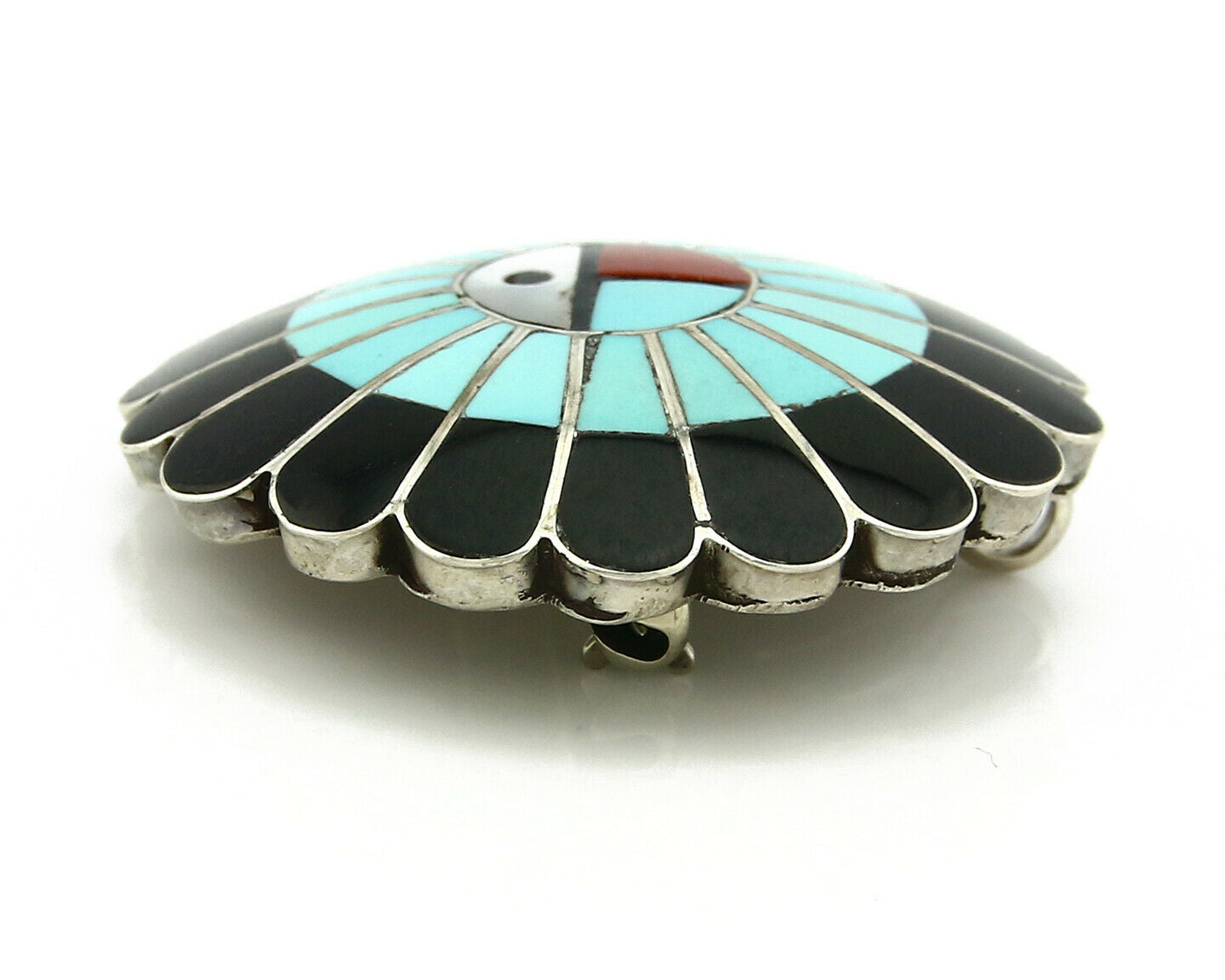 Zuni Handmade Inlaid Tiwa Pendant Brooch Pin 925 Sterling Silver LL Dickson 1998