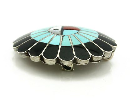 Zuni Handmade Inlaid Tiwa Pendant Brooch Pin 925 Sterling Silver LL Dickson 1998