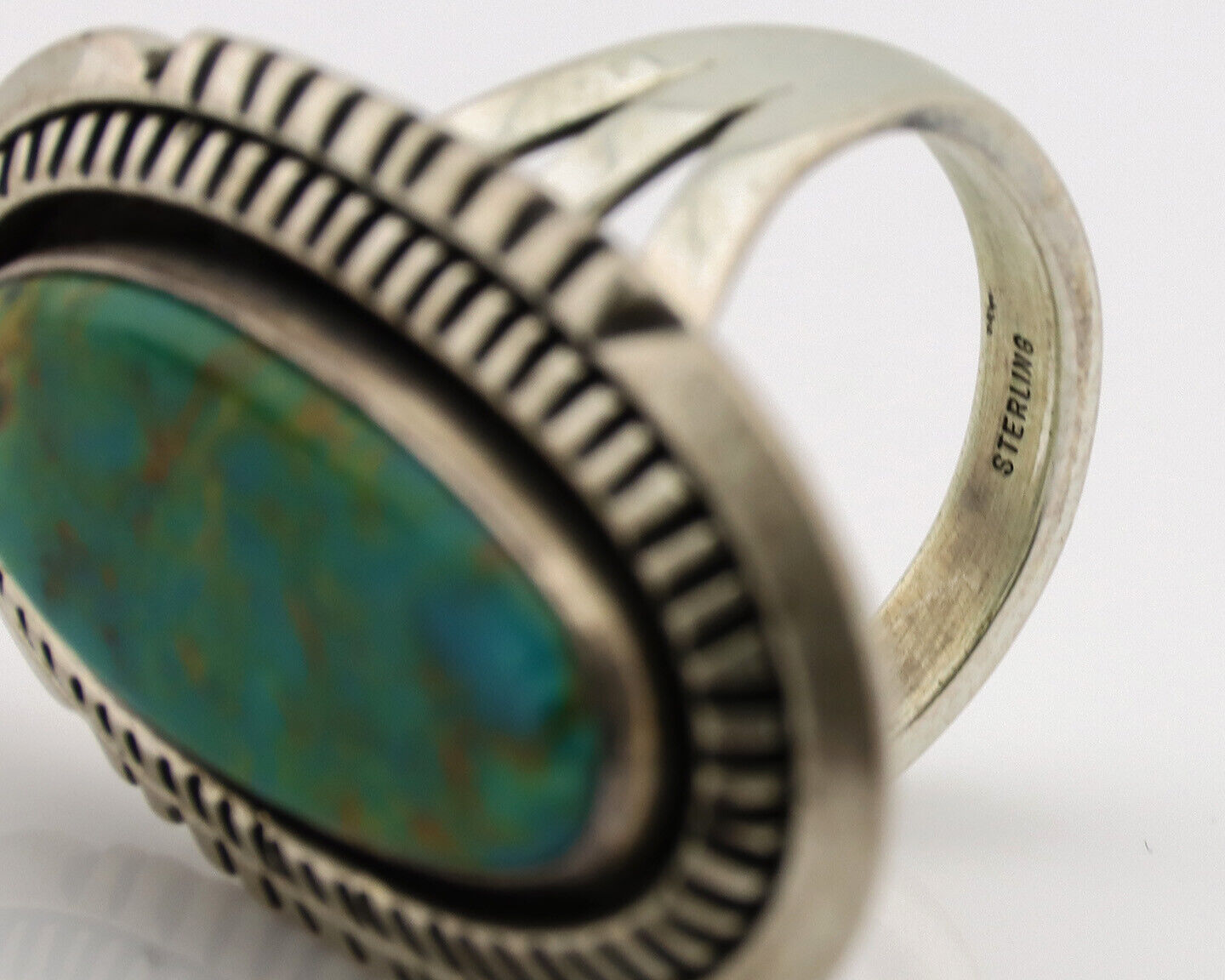 Navajo Ring .925 Silver Nevada Turquoise Native American Artist C.1980's