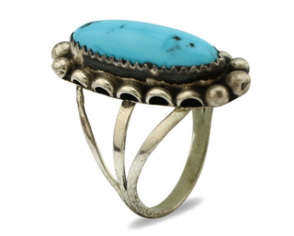 Navajo Ring .925 Silver Natural Blue Turquoise Artist Signed SC C.80's