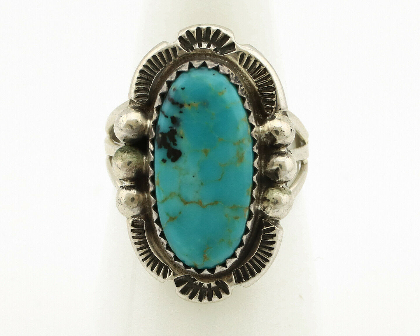 Navajo Ring .925 Silver Kingman Turquoise Artist Signed A C.1980's
