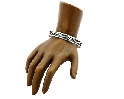 Navajo Bracelet .925 SOLID Silver Signed Artist RC Overlay Design C.90's