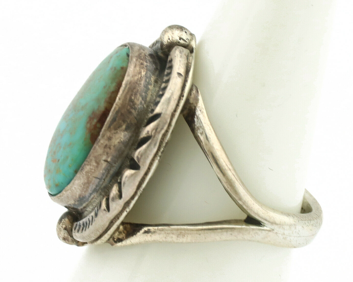 Navajo Ring .925 Silver Kingman Turquoise Artist Signed Gecko C.1980's