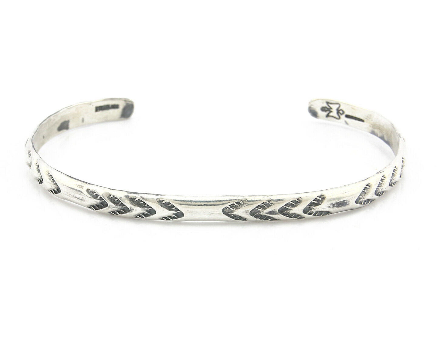 Navajo Bracelet .925 Silver Hand Stamped Arrow Head Artist I Montoya C.80's