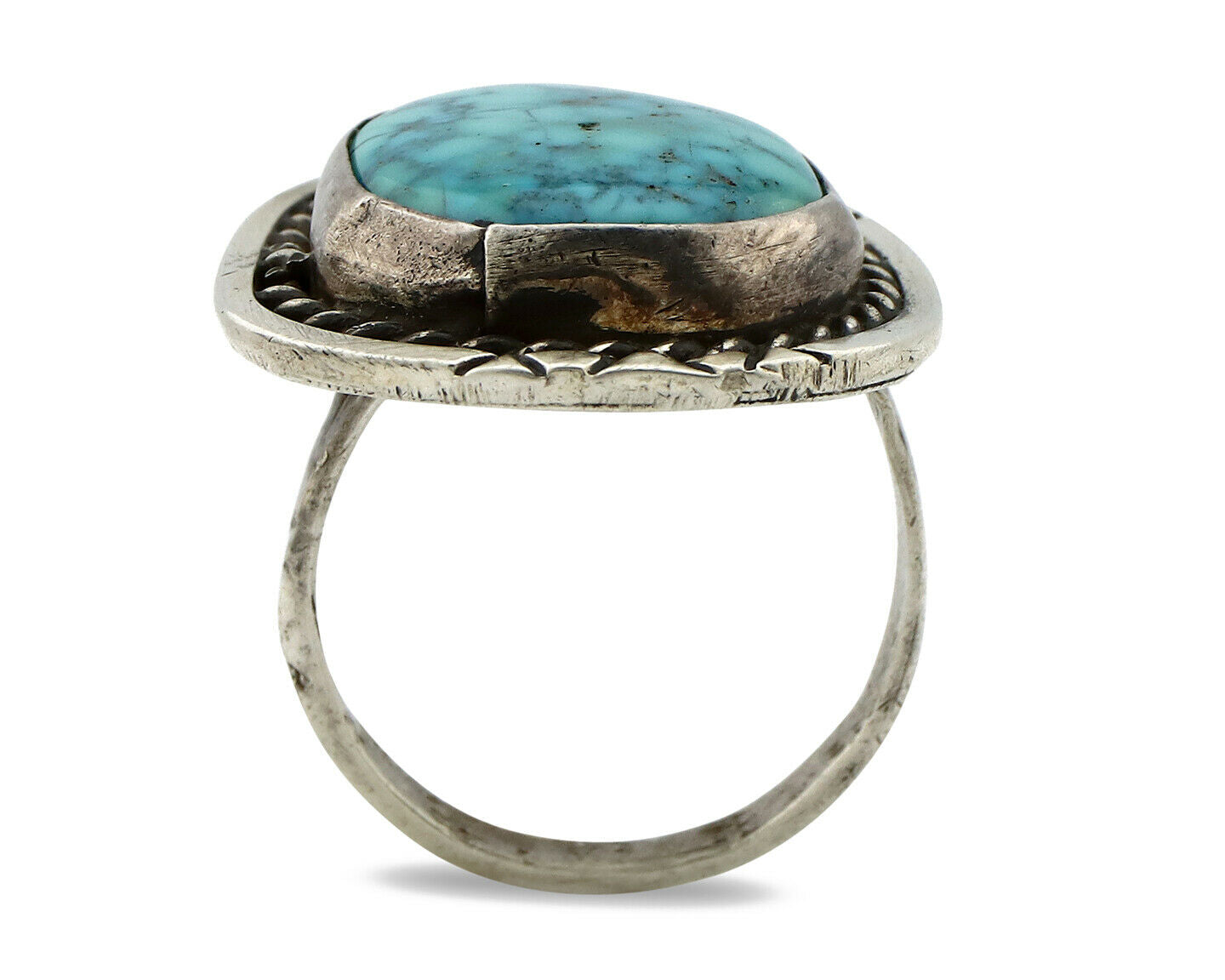 Navajo Ring .925 Silver Spiderweb Turquoise Native American Artist C.80's