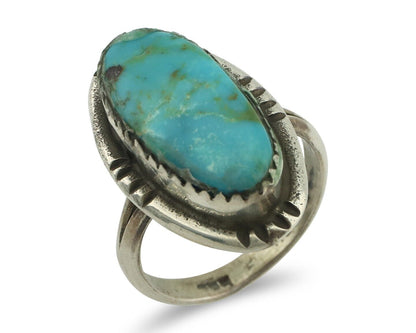 Navajo Ring .925 Silver Natural Blue Turquoise Native American Artist C.80's