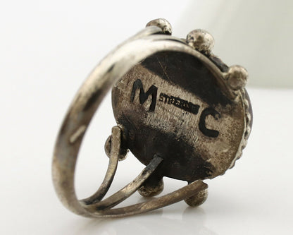 Navajo Ring .925 Silver Natural Green Turquoise Artist Signed R C.80's