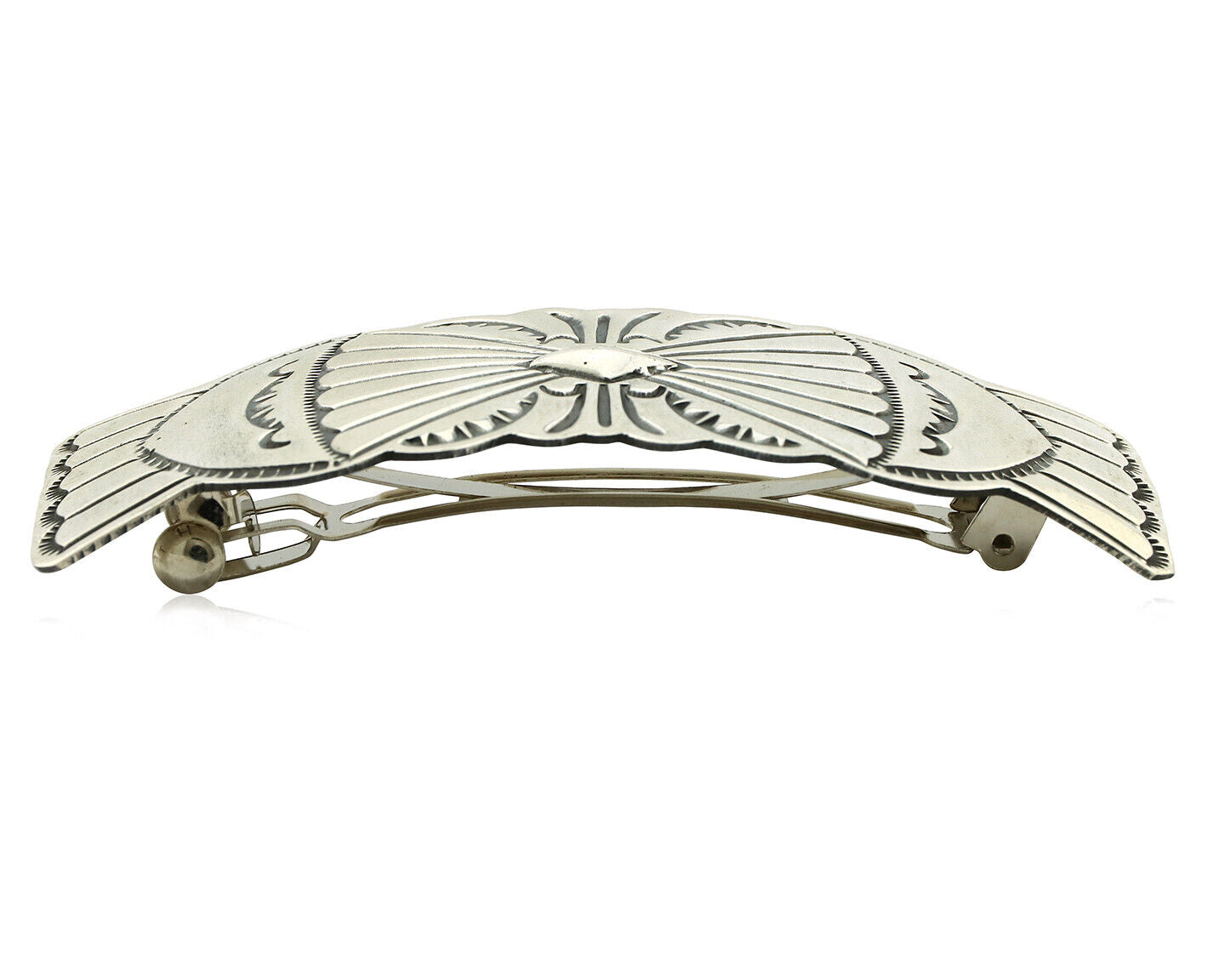 Navajo Hair Clip Barrette .925 Silver Hand Stamped Artist Signed Harold Tom C80s