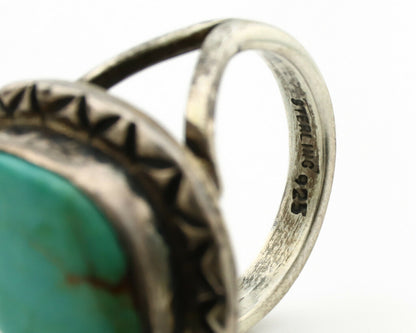 Navajo Ring .925 Silver Kingman Turquoise Artist Signed Gecko C.1980's
