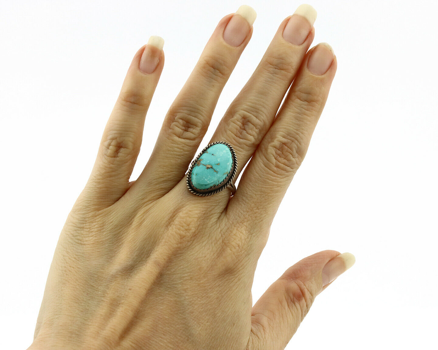 Navajo Ring .925 Silver Morenci Turquoise Handmade Native American Artist C.80's