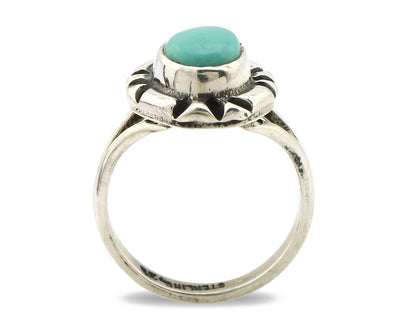 Navajo Ring .925 Silver Kingman Turquoise Artist Signed Gecko C.90's