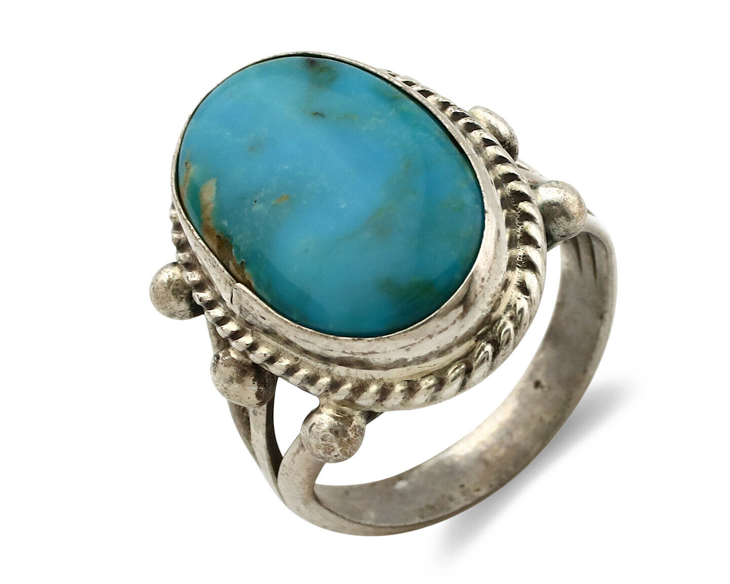 Navajo Ring .925 Silver Blue Southwest Turquoise Native American Artist C80s