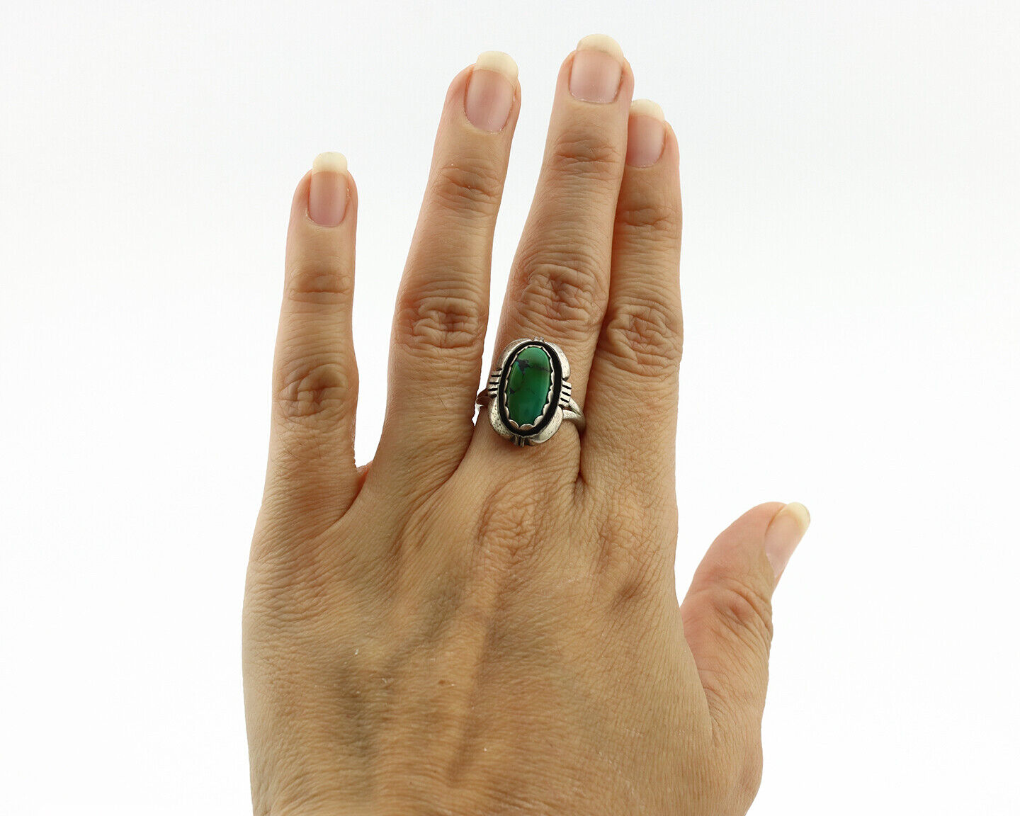 Navajo Ring .925 Silver Turquoise Mountain Native American Artist C.1980's