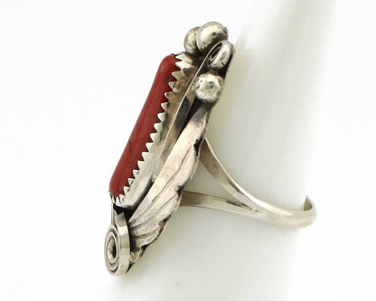 Navajo Ring 925 Silver Mediterranean Coral Artist Signed Justin Morris C.80's