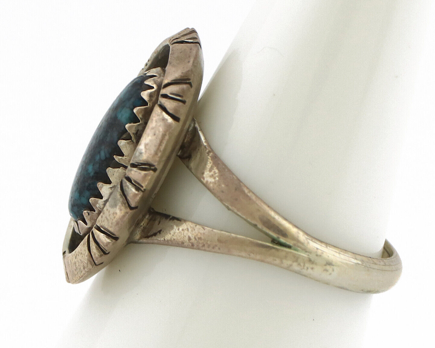 Navajo Ring 925 Silver Natural Black Spiderweb Turquoise Native Artist C.80's