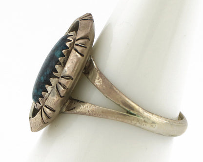 Navajo Ring 925 Silver Natural Black Spiderweb Turquoise Native Artist C.80's