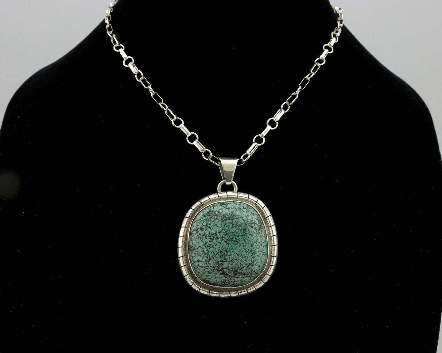 Navajo Pendant .925 Silver Spiderweb Turquoise Native American C.80's