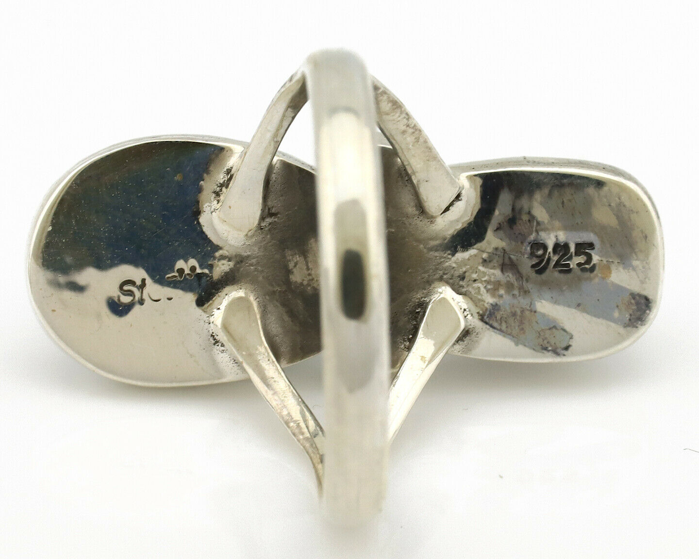 Navajo Ring .925 Silver Blue Turquoise & Red Coral Native American Artist C.80's