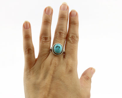 Navajo Ring .925 Silver Sleeping Beauty Turquoise Native American Artist C.1980s