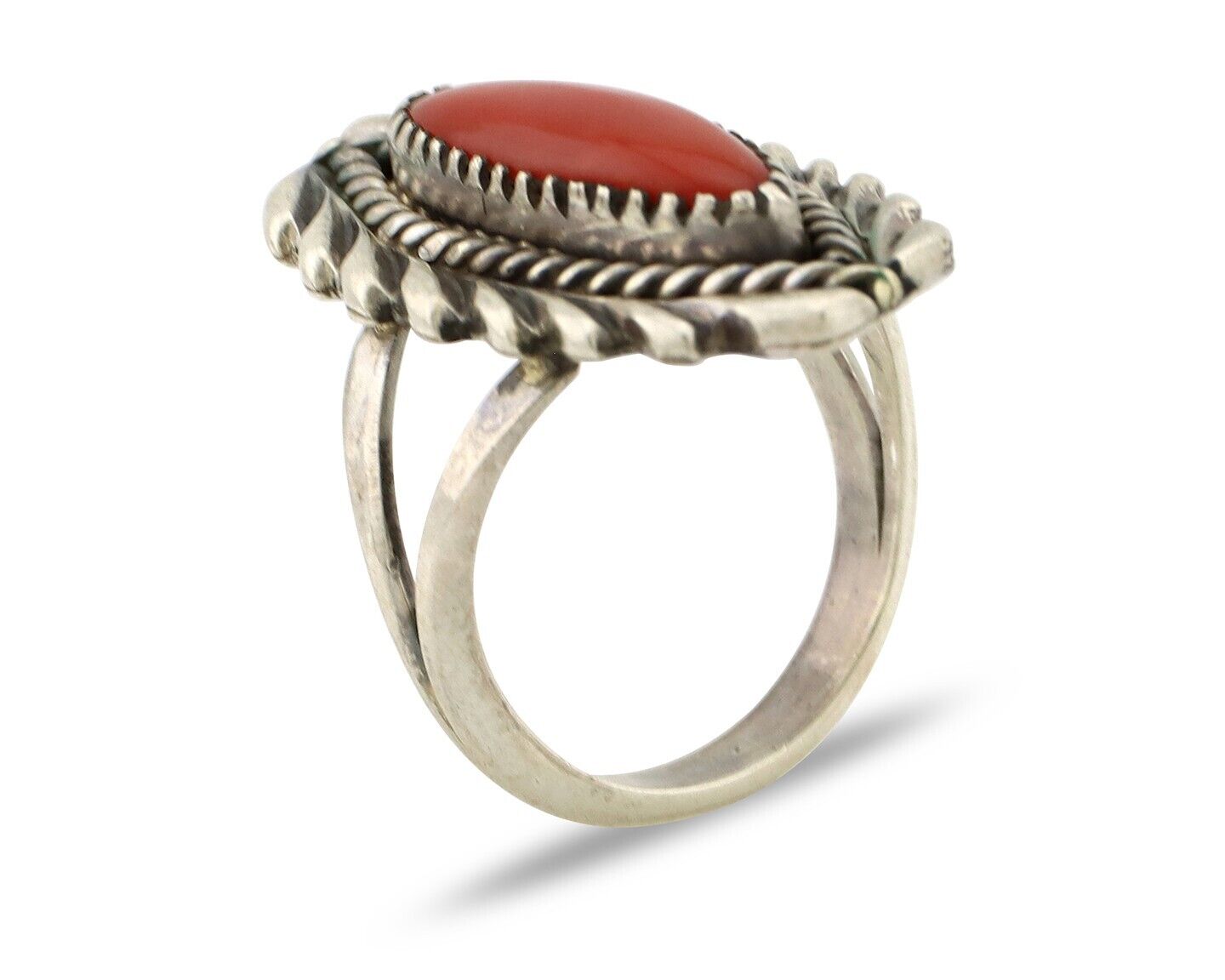 Navajo Handmade Ring 925 Silver Natural Coral Artist Signed K Montoya C.80's