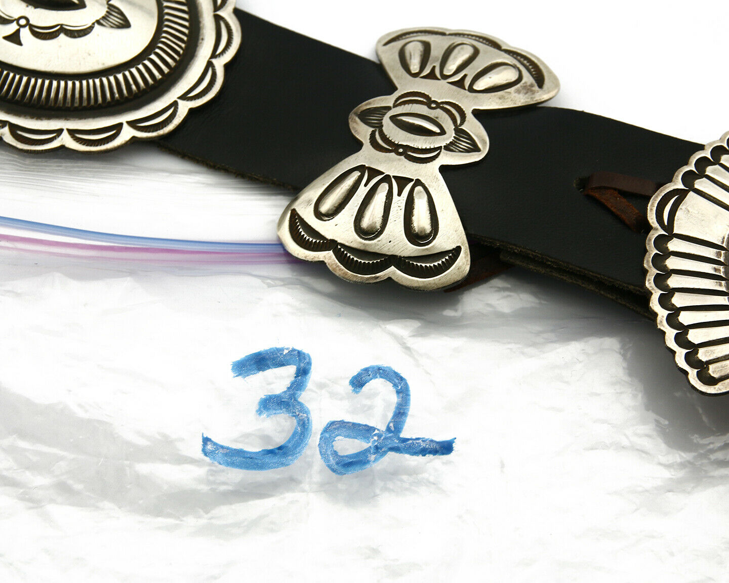 Navajo Concho Belt .925 Silver Hand Stamped Signed Rick Martinez Circa 80's