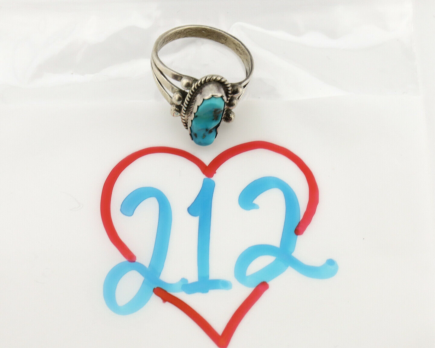 Navajo Ring .925 Silver Sleeping Beauty Turquoise Native Artist C.1980's