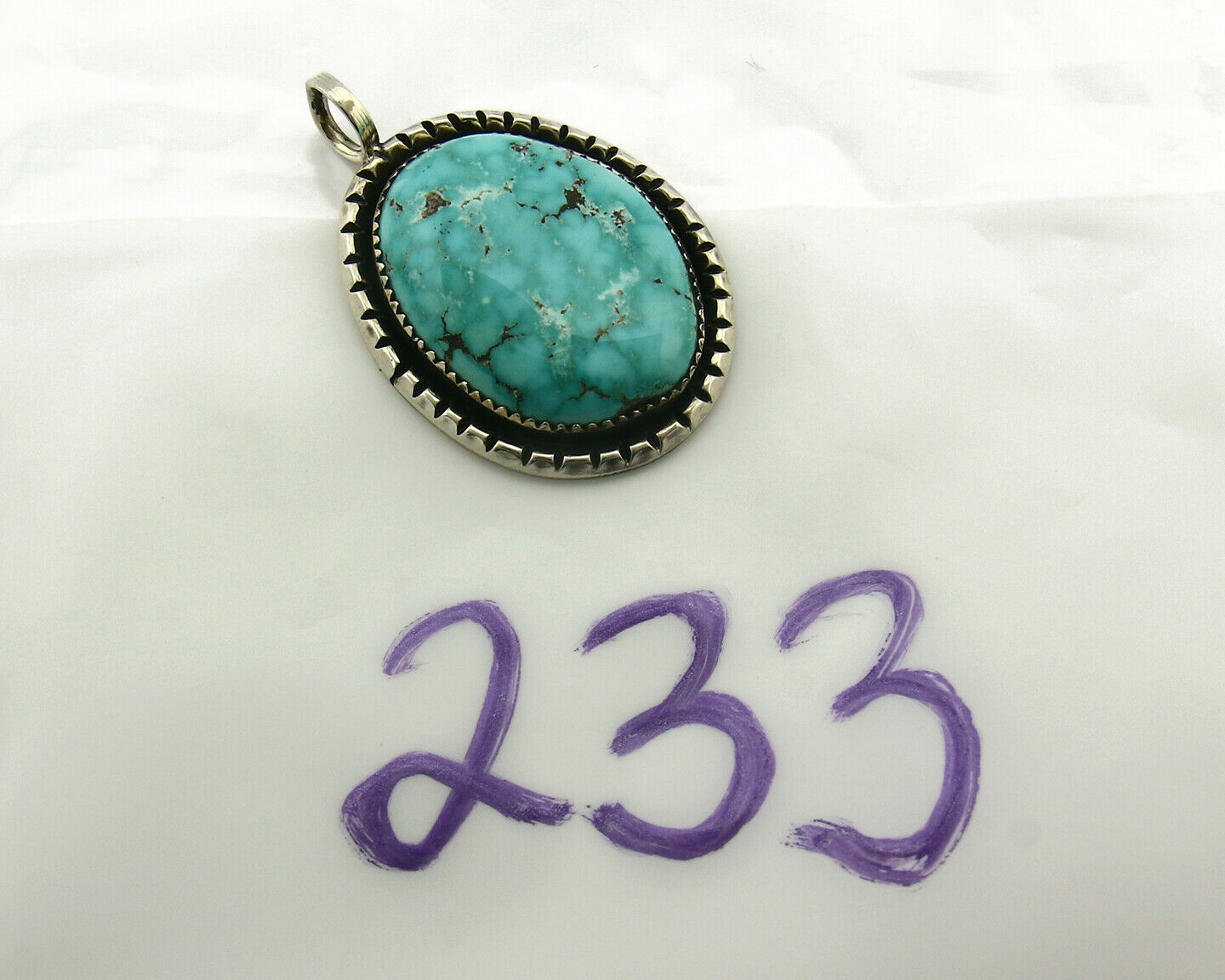 Navajo Pendant .925 Silver Kingman Turquoise Signed Artist Yazzie C.80's