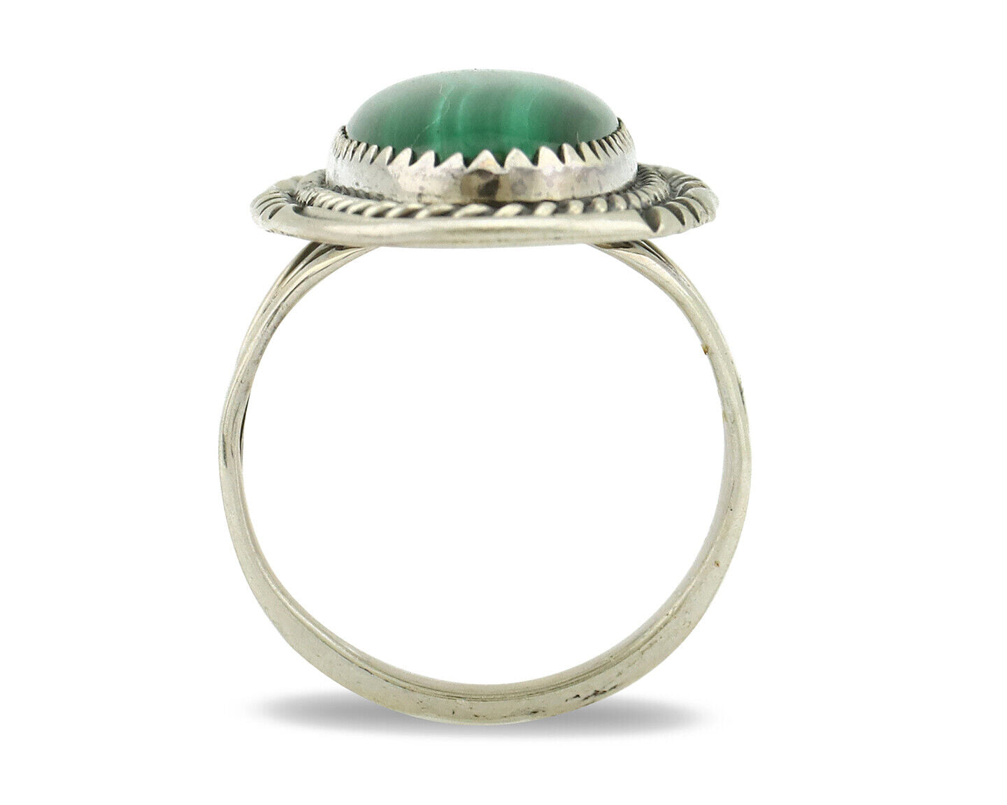Navajo Ring 925 Silver Natural Green Malachite Signed William Denetdale C.80's