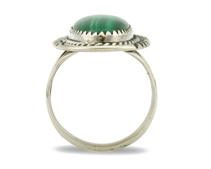 Navajo Ring 925 Silver Natural Green Malachite Signed William Denetdale C.80's