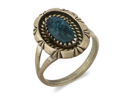 Navajo Ring 925 Silver Natural Black Spiderweb Turquoise Native Artist C.80's