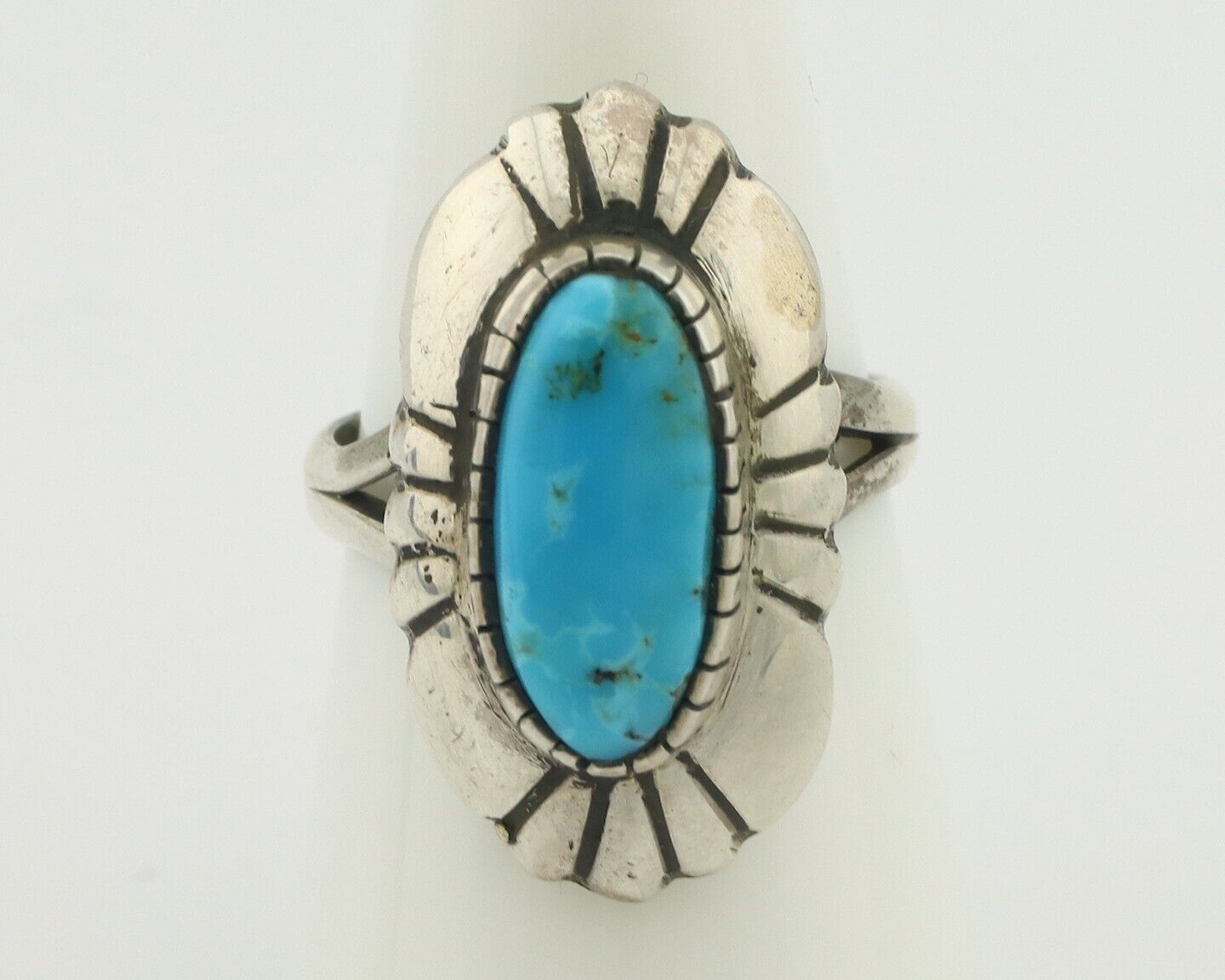 Navajo Ring 925 Silver Natural Blue Turquoise Artist Signed M Montoya C.80's