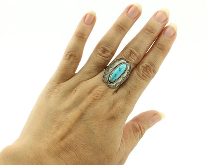 Navajo Ring 925 Silver Blue Turquoise Native American Artist C.80's