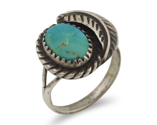 Navajo Handmade Ring 925 Silver Kingman Turquoise Native Artist C.80's