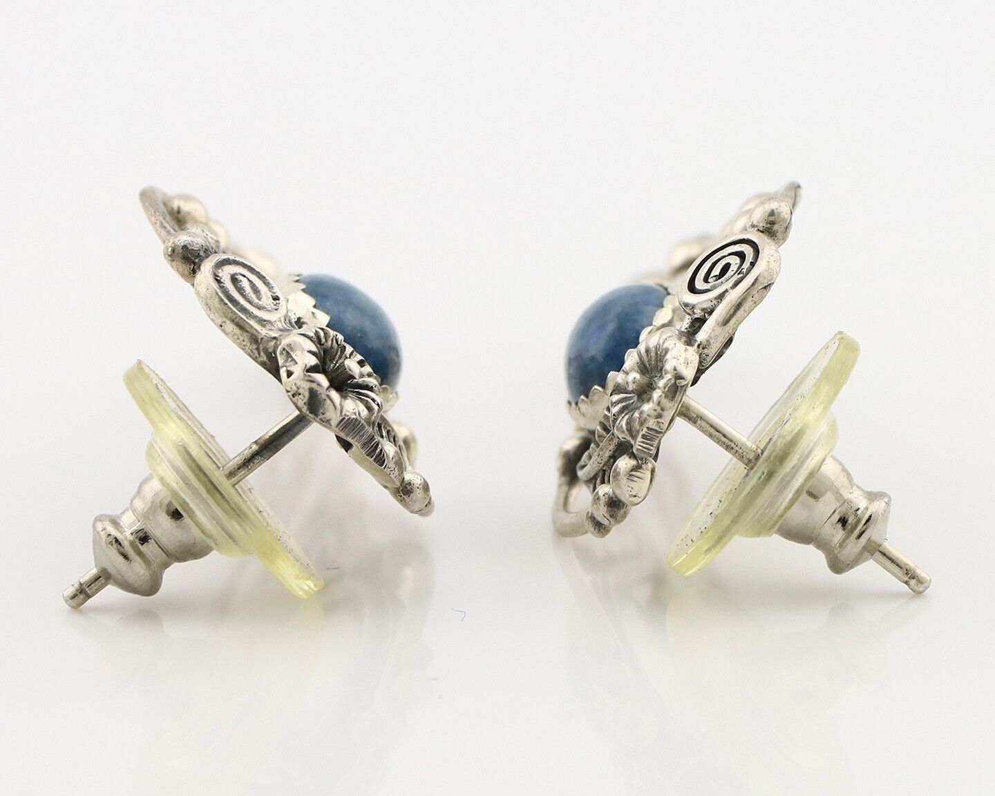 Navajo Earrings 925 Silver Natural Mined Denim Lapis Native American Artist C90s