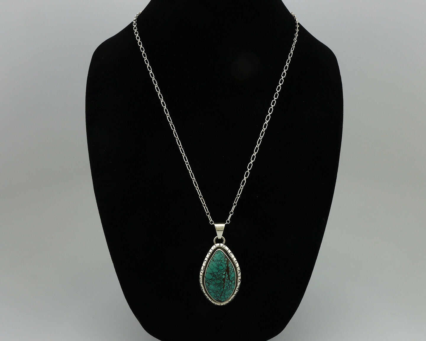 Navajo Pendant .925 Silver Spiderweb Turquoise Native American C.80's