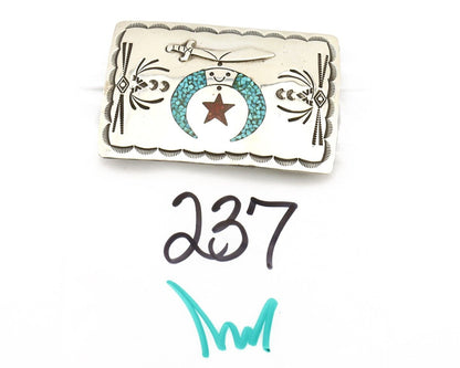 Navajo Belt Buckle .925 Silver Handmade Chip Inlay Artist Signed Bee Gay C.80's